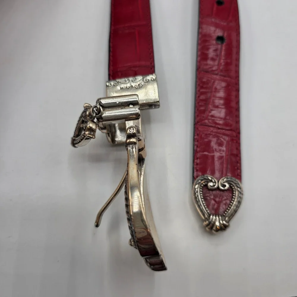 Brighton Red Black Reversible Croc Embossed Leather Western Belt 36 B40207